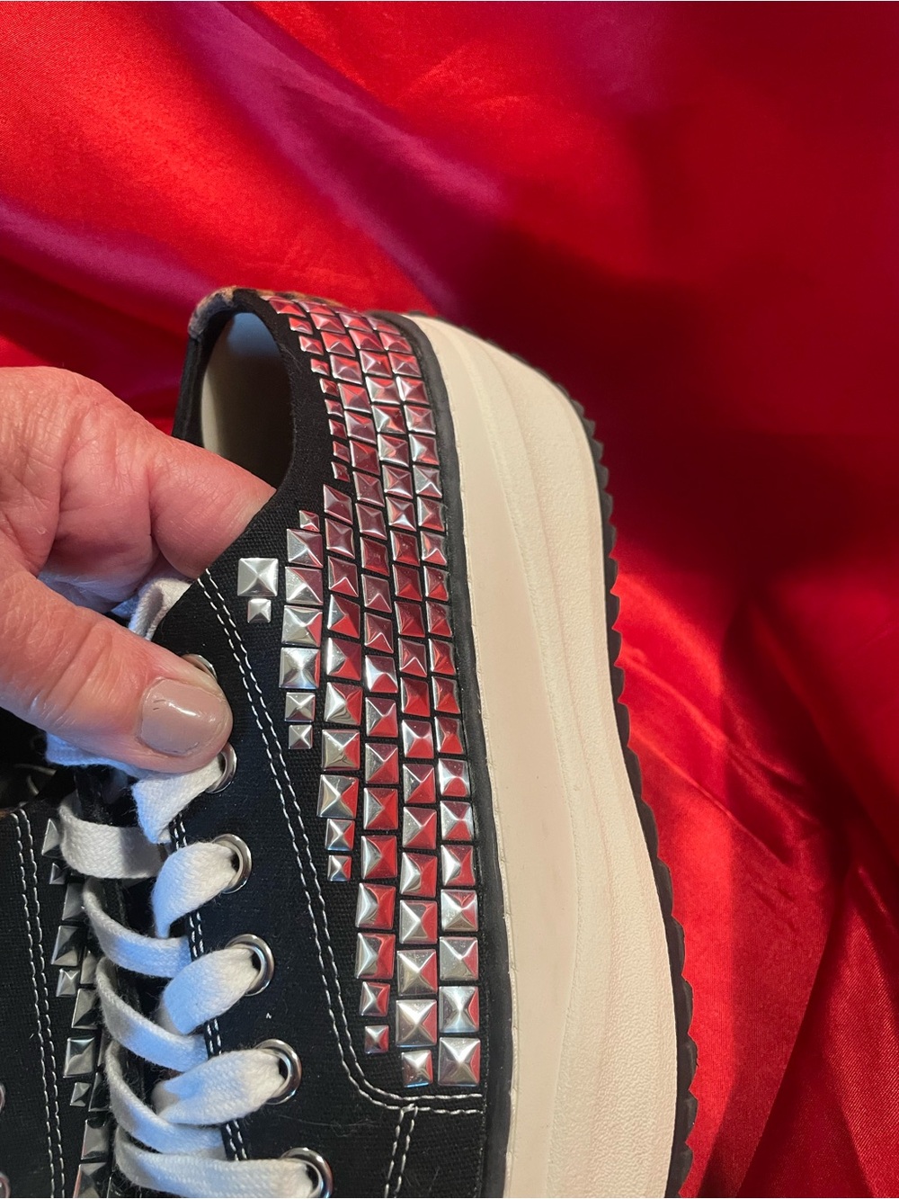 Women’s Black & White Studded Platform Sneakers - Picture 4 of 5